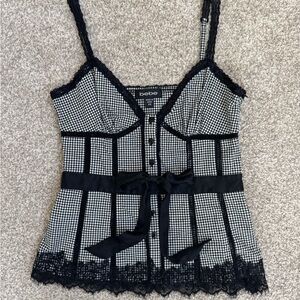 Y2K VINTAGE BEBE Gingham Lace Trim Top Coquette XS